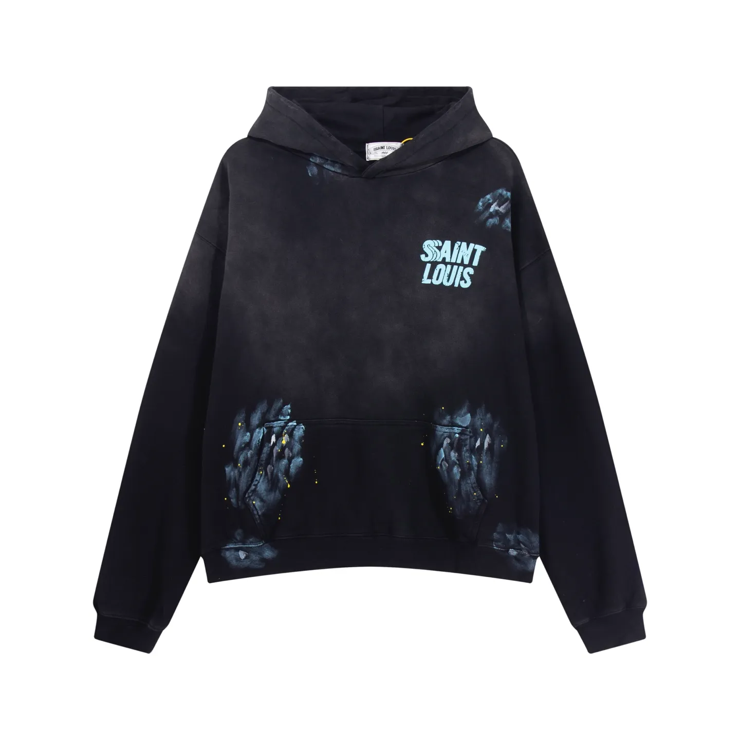 Style No. S228 P300💰 (450g version) SSSAINT LOUIS ink-washed distressed letter logo printed hooded pullover sweatshirt. Made of 450g dense cotton fabric, washed and sprayed with horse slip technology, loose version, same style for men and women. Size: S-XL
